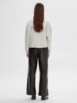 naisten nahkahousut, SLFFIANNA HW WIDE LEATHER PANT>Selected Femme Hot