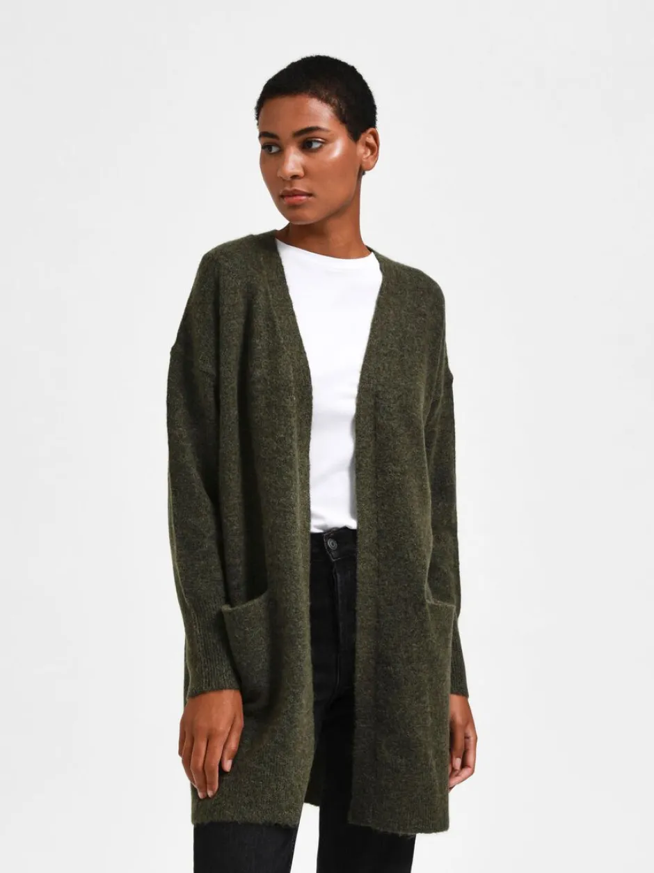 Naisten Neuletakki Lulu New Knit Long Cardigan Armeijanvihreä>Selected Femme Outlet