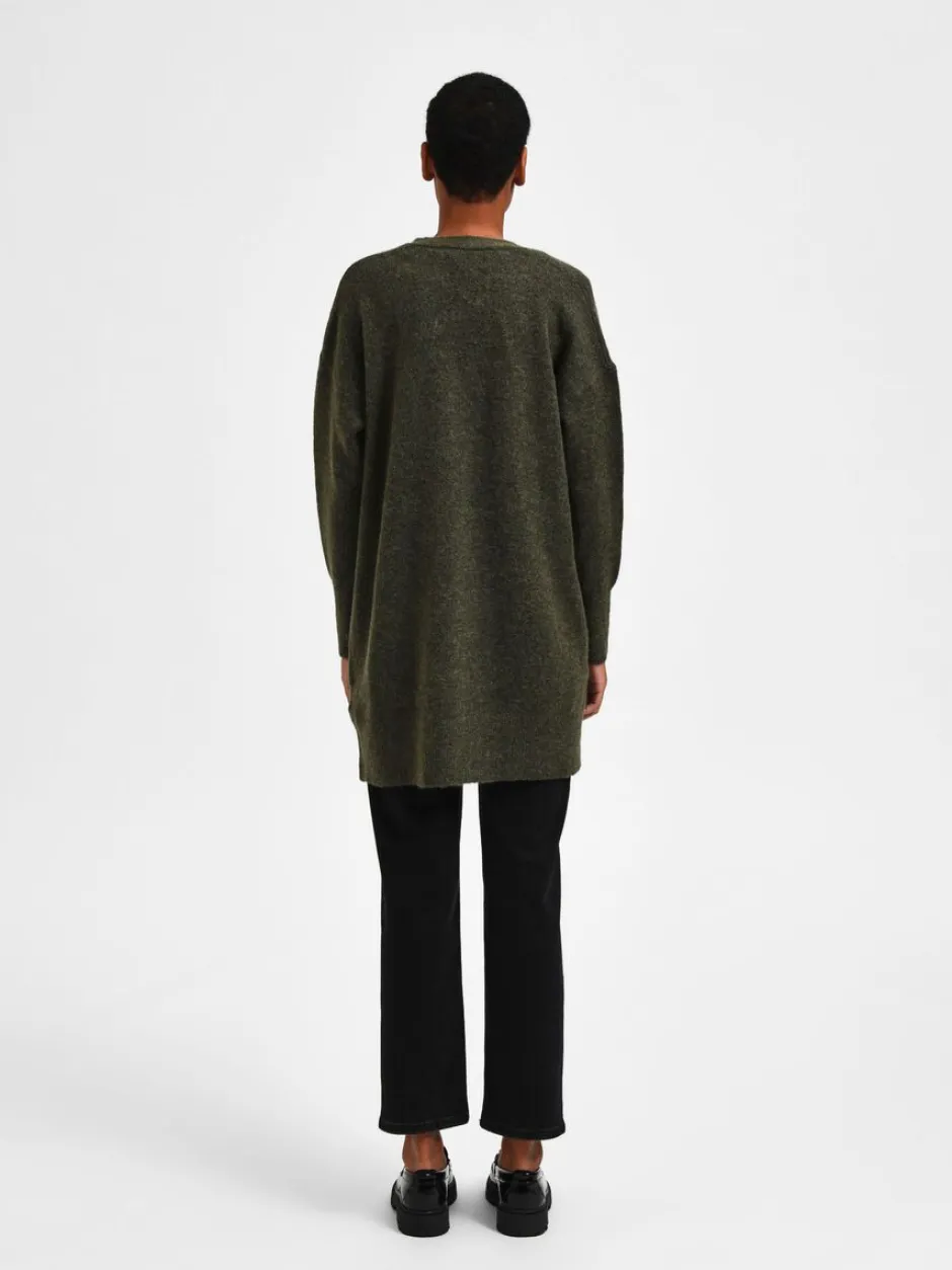 Naisten Neuletakki Lulu New Knit Long Cardigan Armeijanvihreä>Selected Femme Outlet