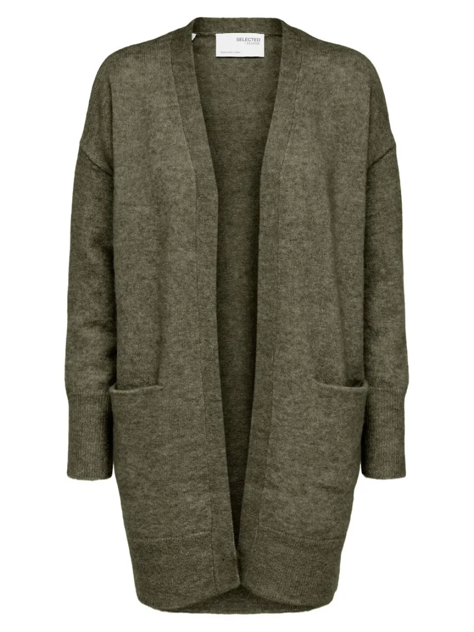 Naisten Neuletakki Lulu New Knit Long Cardigan Armeijanvihreä>Selected Femme Outlet