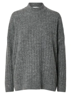 naisten neule, SLFMALINE LS KNIT HIGH NECK Grafiitti>Selected Femme Online