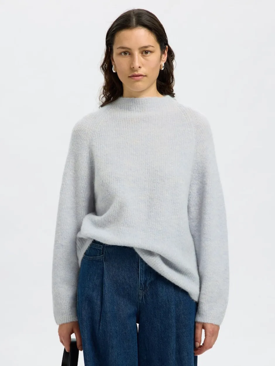 naisten neulepusero, SLFSIA RAS LS KNIT T-NECK>Selected Femme Best