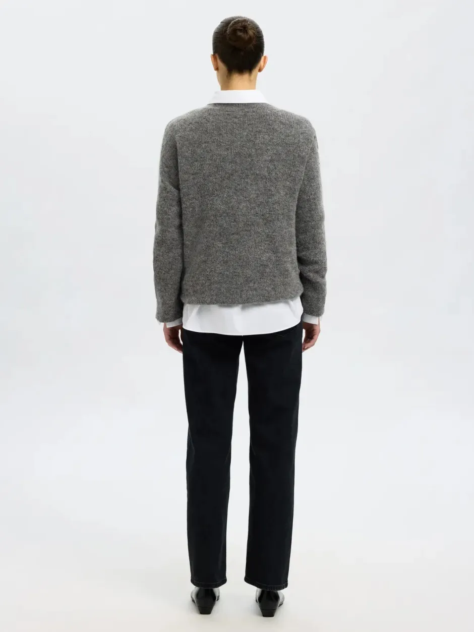 naisten neulepusero, SLFSIA RAS LS KNIT LONG V-NECK>Selected Femme New