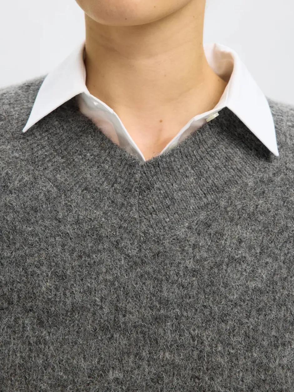 naisten neulepusero, SLFSIA RAS LS KNIT LONG V-NECK>Selected Femme New