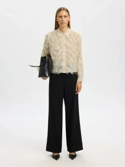 naisten paitapusero SLFMYLINE LS FLUFFY CROPPED SHIRT B,><noscript><img width=