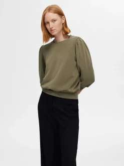 Naisten Pusero, SLFTENNY 3/4 SWEAT TOP NOOS Armeijanvihreä>Selected Femme Best