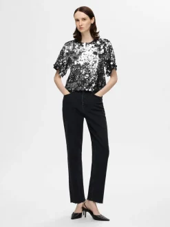 Naisten Pusero, SLFTANA 3/4 SEQUINS TOP>Selected Femme Outlet