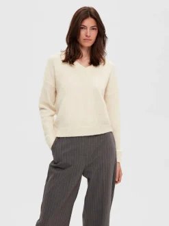 neule, SLFMALINE LS KNIT V-NECK>Selected Femme Sale