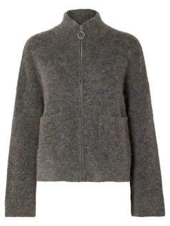 neuletakki, SLFSIA RAS LS KNIT ZIPPER CARDIGAN Grafiitti><noscript><img width=