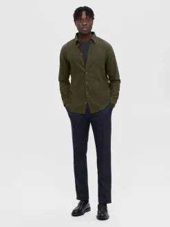 flanelipaita, SLIM OVEN FLANNEL SHIRT Armeijanvihreä>Selected Outlet