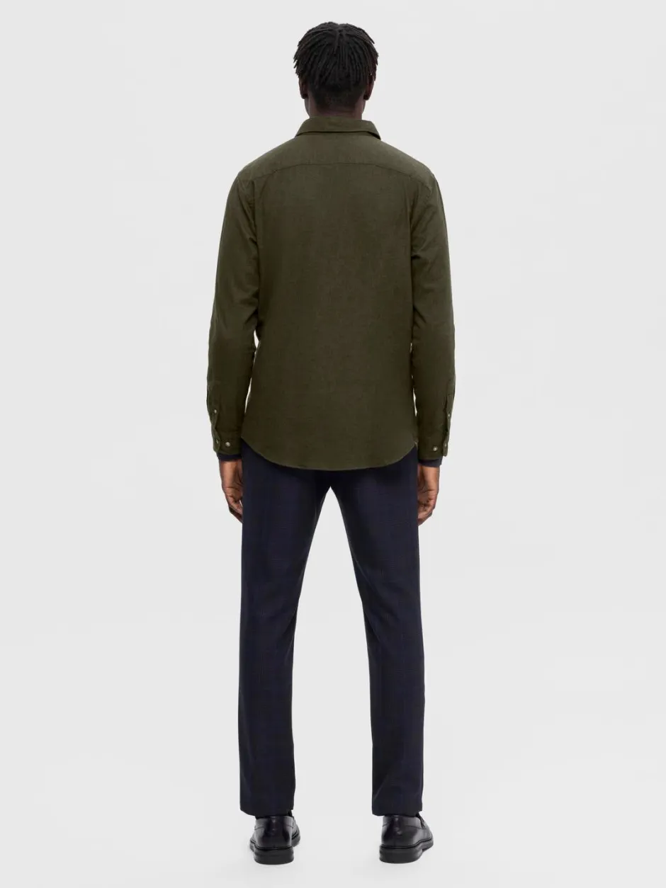 flanelipaita, SLIM OVEN FLANNEL SHIRT Armeijanvihreä>Selected Outlet