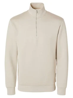 miesten collegepusero, MANUEL SOFT ZIP HIGH NEW SWEAT Luonnonvalkoinen>Selected Hot