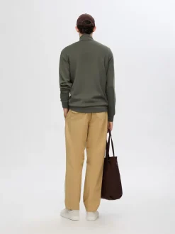 miesten collegepusero, MANUEL SOFT ZIP HIGH NEW SWEAT Armeijanvihreä>Selected New