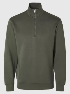 miesten collegepusero, MANUEL SOFT ZIP HIGH NEW SWEAT Armeijanvihreä><noscript><img width=