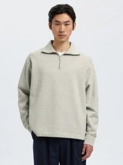 miesten collegepaita K ARON LS Half Zip Sweat, vaaleanharmaa>Selected Outlet