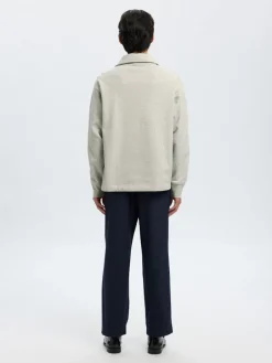 miesten collegepaita K ARON LS Half Zip Sweat, vaaleanharmaa>Selected Outlet