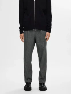 miesten housut, REG TAPRED LEROY PLEAT Dark Grey Checks>Selected Best