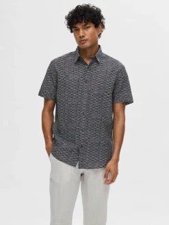 Miesten Kauluspaita NEW LINEN SHIRT Sininen Kuosi>Selected Outlet