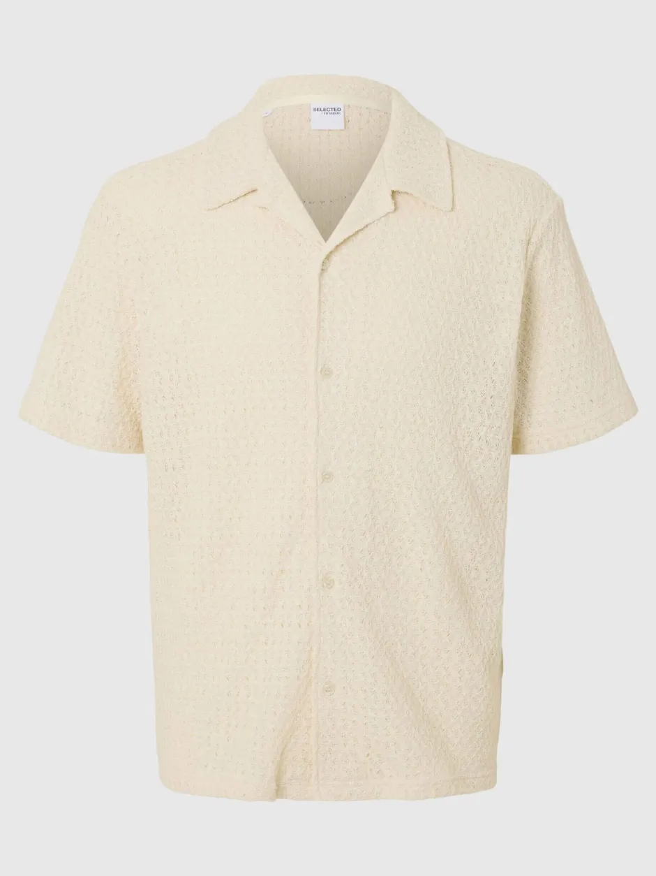 miesten kauluspaita, RELAX BANE SS JERSEY SHIRT Luonnonvalkoinen>Selected Outlet