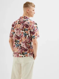 , Miesten Kauluspaita, Relax Floral Shirt Ss Aop Punainen Kuosi>Selected Clearance