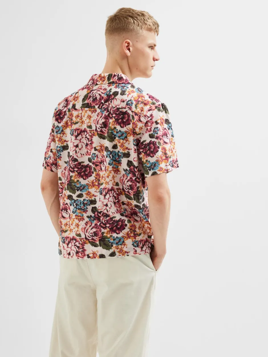 , Miesten Kauluspaita, Relax Floral Shirt Ss Aop Punainen Kuosi>Selected Clearance