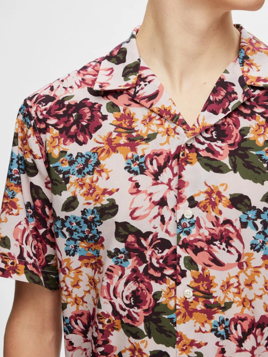 , Miesten Kauluspaita, Relax Floral Shirt Ss Aop Punainen Kuosi>Selected Clearance