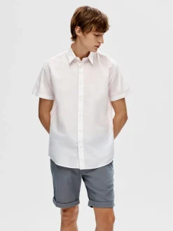 Miesten Kauluspaita, NEW LINEN SHIRT SS NOS>Selected Online