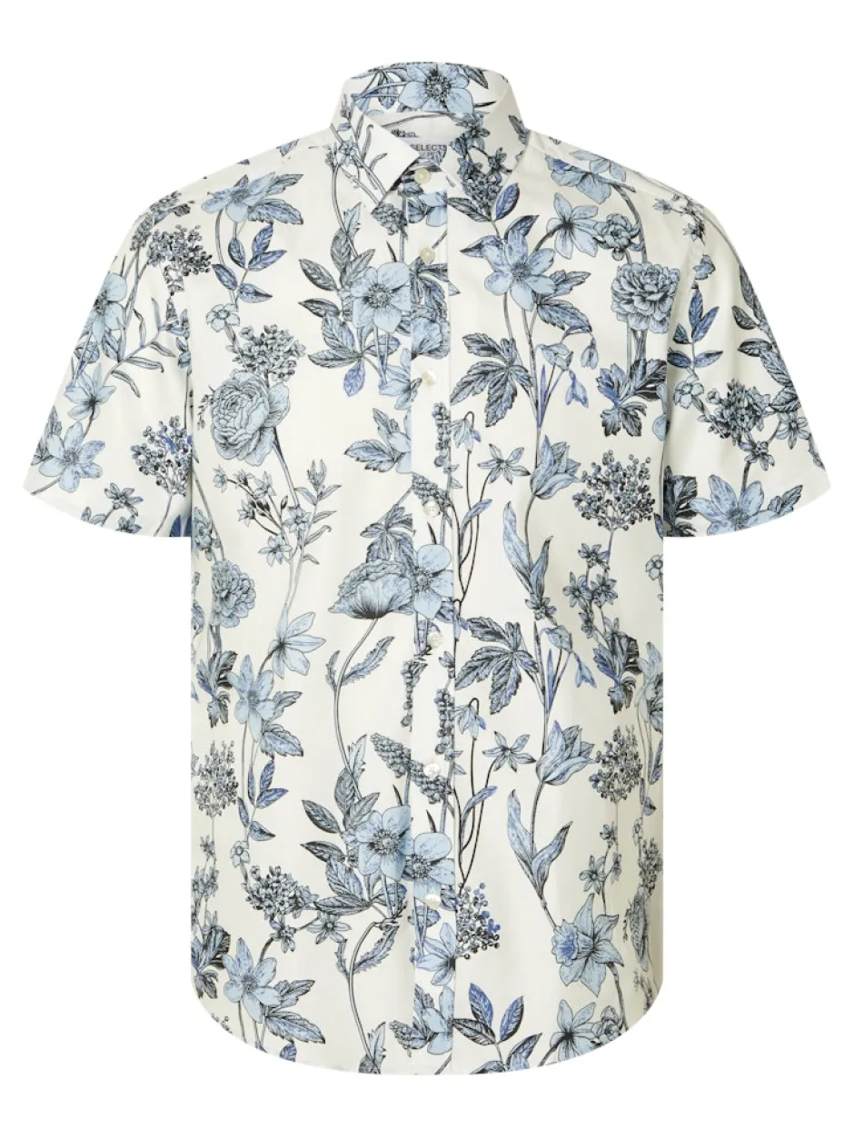 miesten lyhythihainen kauluspaita, REG ETHAN AOP SS SHIRT Sininen Kuosi>Selected Discount