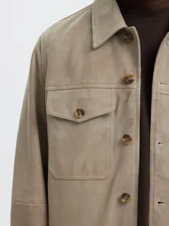 miesten nahkatakki SLHTHOM SUEDE OVERSHIRT NOOS,><noscript><img width=