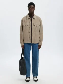 miesten nahkatakki SLHTHOM SUEDE OVERSHIRT NOOS,><noscript><img width=