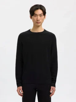 Miesten Neulepusero, ROSS LS KNIT STRUCTURE NOS ORGANIC COTTO, musta>Selected Outlet