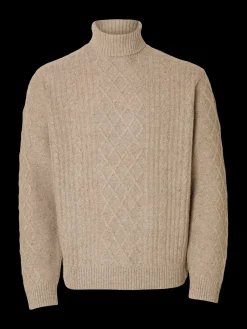 miesten neulepusero, SLHNEIL LS KNIT RELAXED CABLE ROLL NECK><noscript><img width=