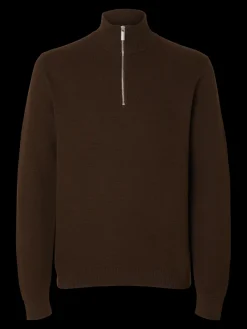 miesten neulepusero SLHDANE LS KNIT STRUCTURE HALF ZIP NOOS, Demitasse><noscript><img width=