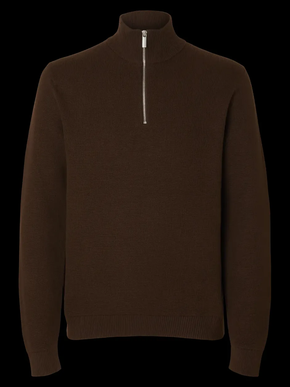miesten neulepusero SLHDANE LS KNIT STRUCTURE HALF ZIP NOOS, Demitasse>Selected Online