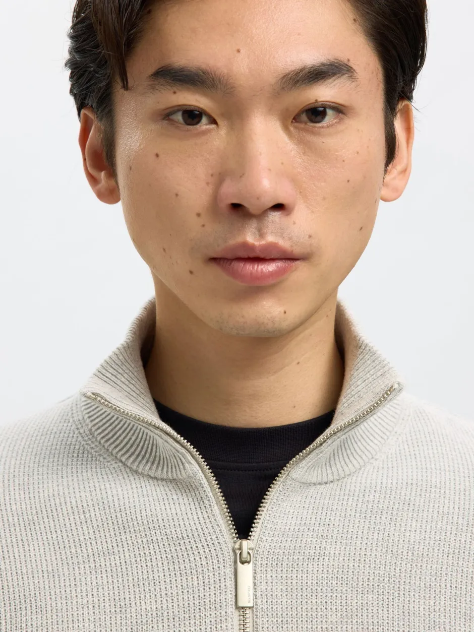 miesten neulepusero K SLHDANE LS KNIT STRUCTURE HALF ZIP NOO,>Selected Hot