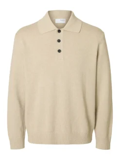 miesten neulepusero, JAKOB LS KNIT RELAXED POLO>Selected New