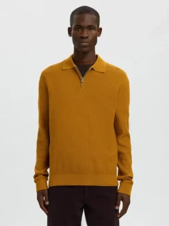 miesten neulepusero SLHCRAN LS Knit Structure Half Zip Polo,>Selected Clearance