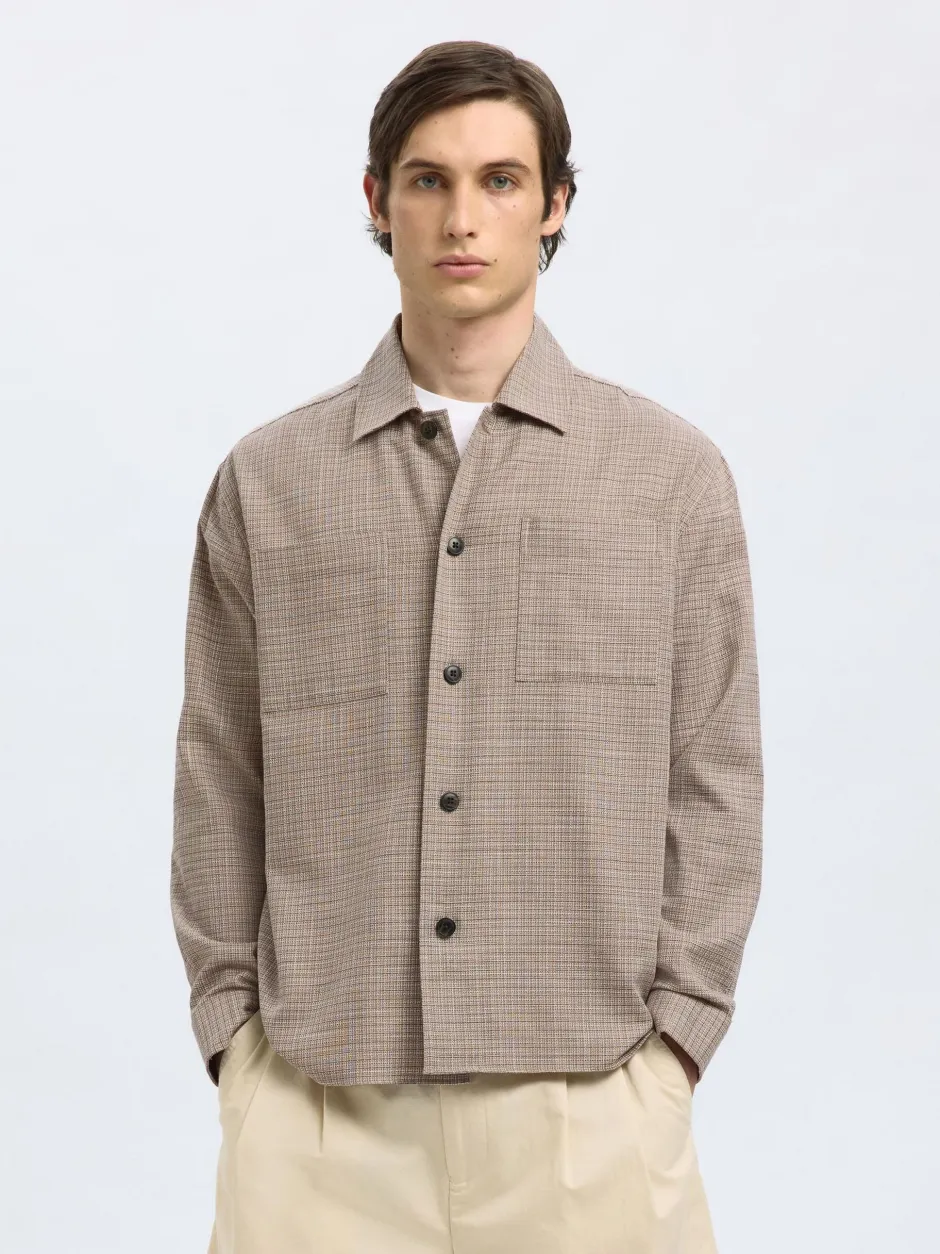miesten paitatakki, RELAX HENRY OVERSHIRT Ruskea Kuosi>Selected