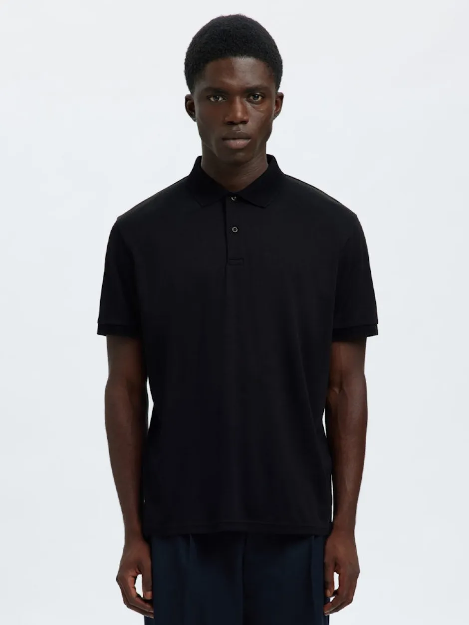 miesten pikeepaita SLHFAVE Button SS Polo, musta>Selected Sale