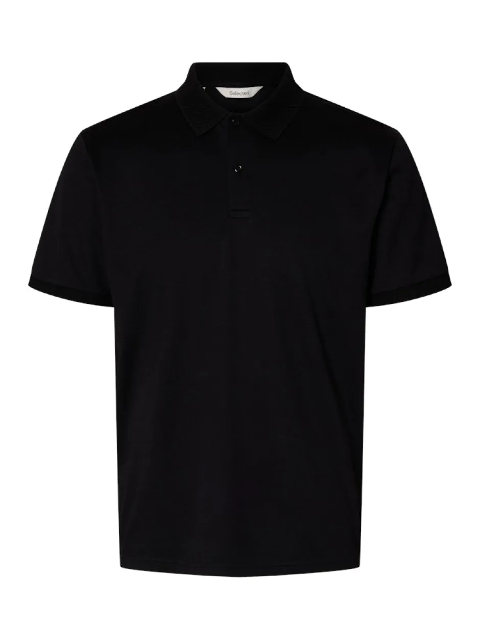miesten pikeepaita SLHFAVE Button SS Polo, musta>Selected Sale