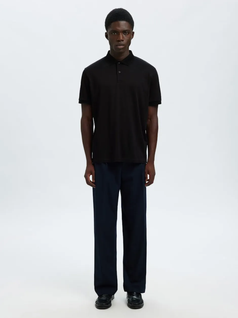 miesten pikeepaita SLHFAVE Button SS Polo, musta>Selected Sale