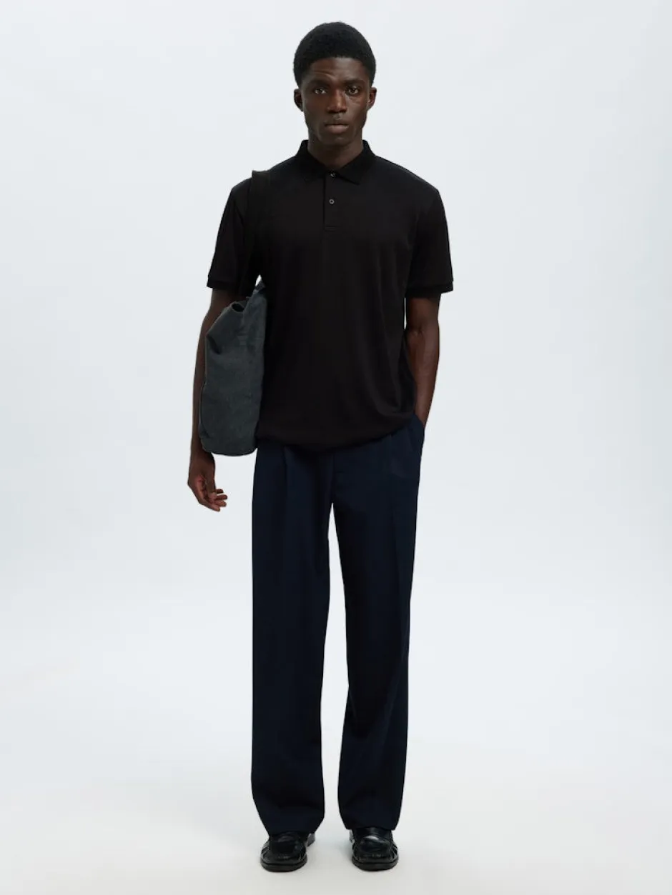 miesten pikeepaita SLHFAVE Button SS Polo, musta>Selected Sale