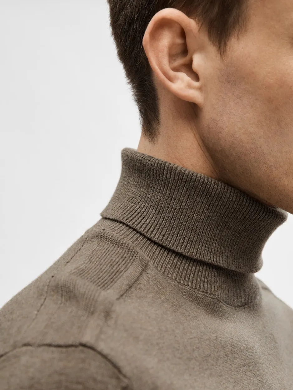 Miesten Pooloneule Berg Roll Neck NOOS, Teak Melange>Selected New