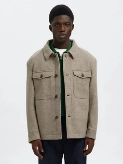 miesten takki, SLHMITCH WOOL BLEND SHACKET>Selected Outlet