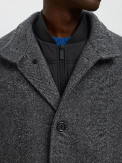 miesten villakangastakki, SLHRAINAR WOOL BLEND COAT Black Black & White><noscript><img width=