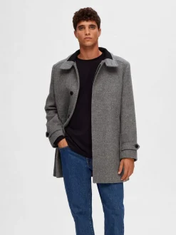 Miesten Villakangastakki, REUBEN WOOL COAT NOS Vaaleanharmaa>Selected Best