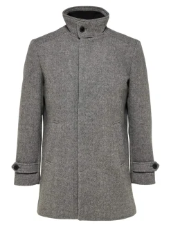Miesten Villakangastakki, REUBEN WOOL COAT NOS Vaaleanharmaa>Selected Best