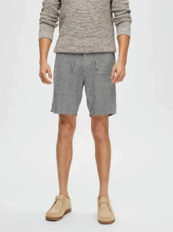 shortsit, COMFORT BRODY LINEN SHORTS Sininen Kuosi>Selected Discount