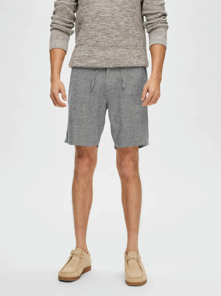 shortsit, COMFORT BRODY LINEN SHORTS Sininen Kuosi>Selected Discount