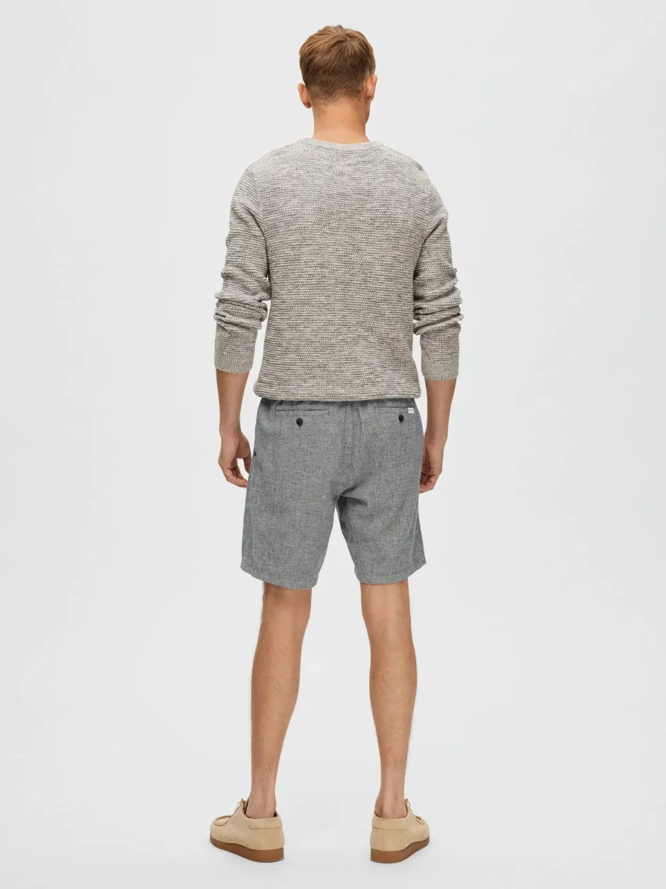 shortsit, COMFORT BRODY LINEN SHORTS Sininen Kuosi>Selected Discount